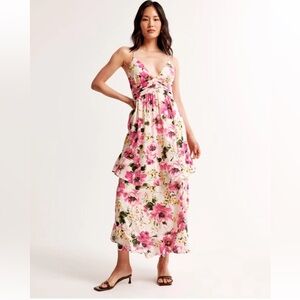 Abercrombie & Fitch Dress Womens Large Tall Floral Tiered Ruffle Maxi